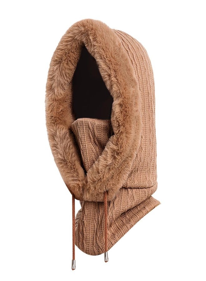 OMUKY Balaclava Hats for Women Cold Weather Thick Fluff Hats Adult Neck Face Cover Cap Ski Mask Neck Warmer(Khaki) - Image 1